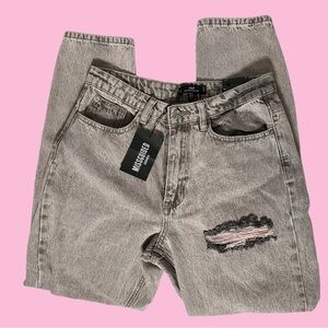 Missguided Pink Riot Roll Knee Rip Acid-Wash Distressed Mom Jeans